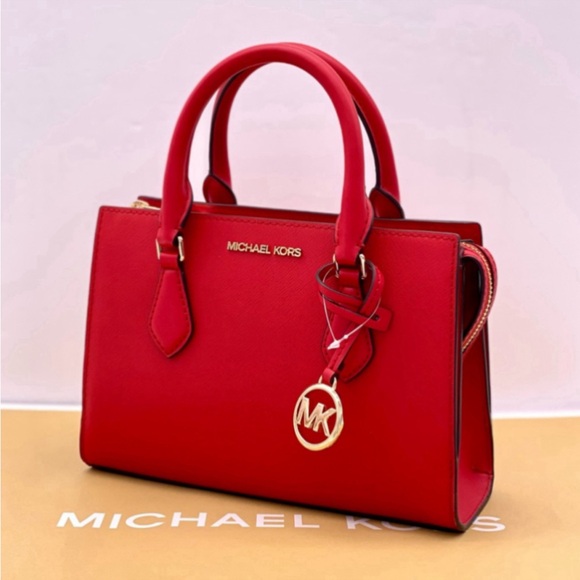 Michael Kors Small Sheila Center Zip Satchel Crossbody Bag Red - Picture 13 of 16